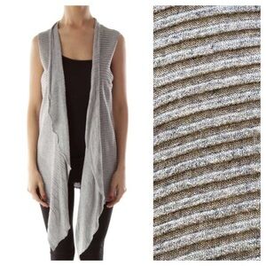 Eileen Fisher Gray Ribbed Cascading Waterfall Sweater Vest Large